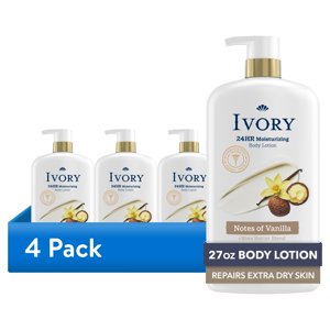 Ivory Body Lotion, 24hr Moisturizing, Shea Butter Blend, 27 oz (4-Pack)