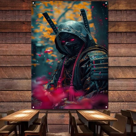 Vintage Japanese Samurai Warrior Artwork Wall Art Decor Poster Wall Hanging Flag & Banner Bushido Ukiyoe Tattoo Wall Chart For Home Room Decor 38" x 57"