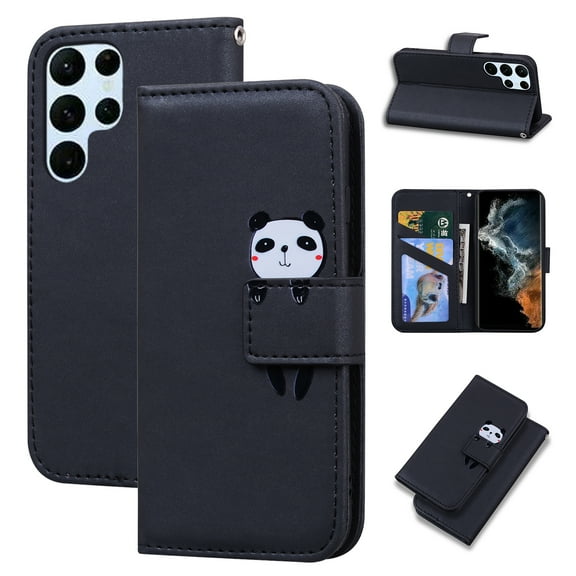 SaniMore for Samsung Galaxy S24 Ultra Case, PU Leather Flip Folio Cover with Stand, Card Slots, [Lovely Pet Magnetic Clasp] Full Protetcion Shockproof TPU Wallet Shell for Samsung S24 Ultra, Black