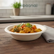 BOSNAL 16 Oz Round Bagasse Bowls (50 Pack) – Compostable, Biodegradable & Eco-Friendly Disposable Bowls for Hot and Cold Food, Parties & Catering