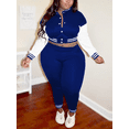 thumbnail image 4 of LovelyWholesale Long Sleeve Mandarin Collar Plus Size Striped Pocket Design Women's Plus Tracksuit Set, 4 of 4