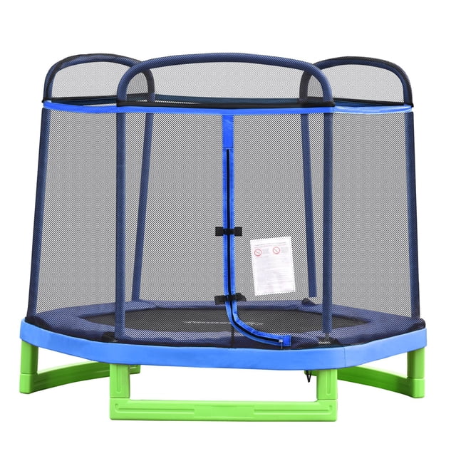 84.75" Round Trampoline with Safety Net – Indoor/Outdoor Fun | Steel Frame, Blue | ASTM Certified for Home Gym Use & Backyard Play