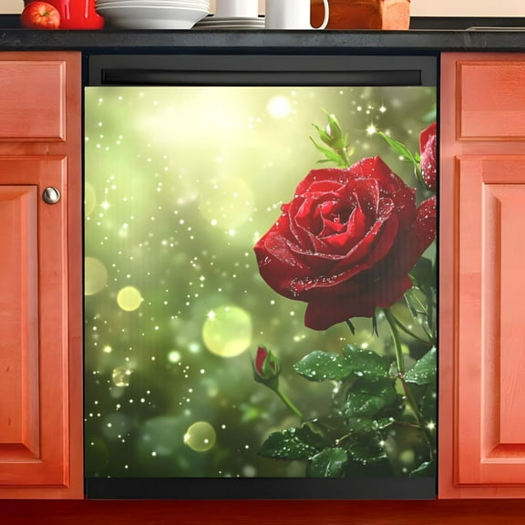Ryvnso Red Roses Flowers Dishwasher Magnetic Refrigerator Magnet Cover Kitchen Home Decorative 23"x26"