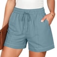 thumbnail image 3 of AHTJRT Women's Casual Shorts Elastic Waisted Drawstring Summer Shorts with Pockets Wide Leg Bermuda Shorts for Workout Lounge Vacation Light Blue XXL, 3 of 8