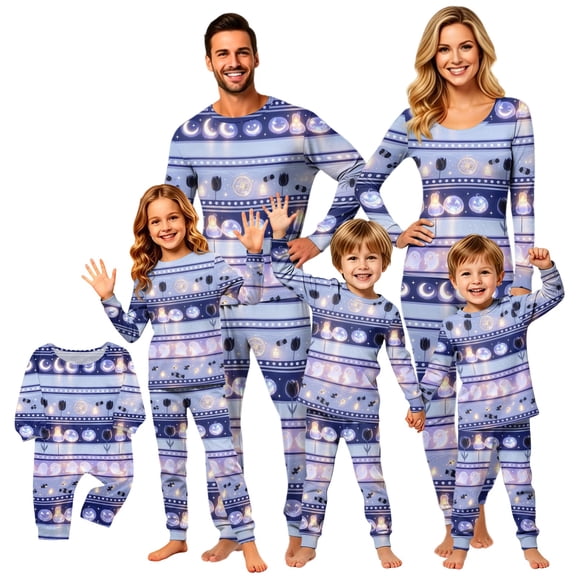 Matching Halloween Pajamas Set for Whole Family, Breathable Long Sleeve Halloween Family Pajamas with Moon Ghost Pattern, Cozy Family Halloween Pajama Set Sleepwear