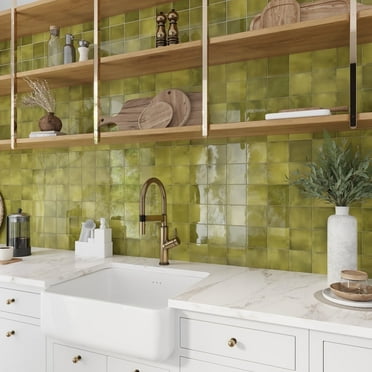 Silken 3.94 in. x 3.94 in. Glossy Green Ceramic Square Wall and Floor Tile (6.46 sq. ft./case) (60-pack)
