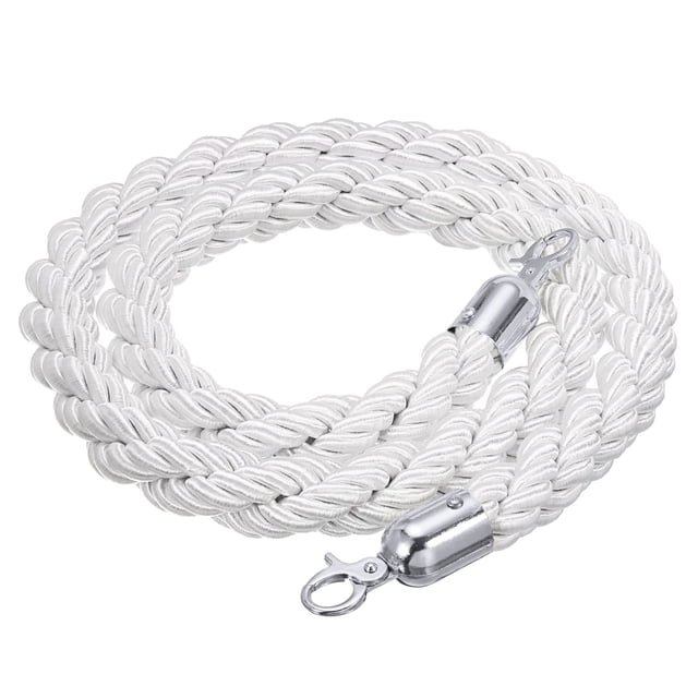 Uxcell Stanchion Rope, 1.5m/5Ft Barrier Rope Twisted Post Ropes with Snap Hooks, White Silver