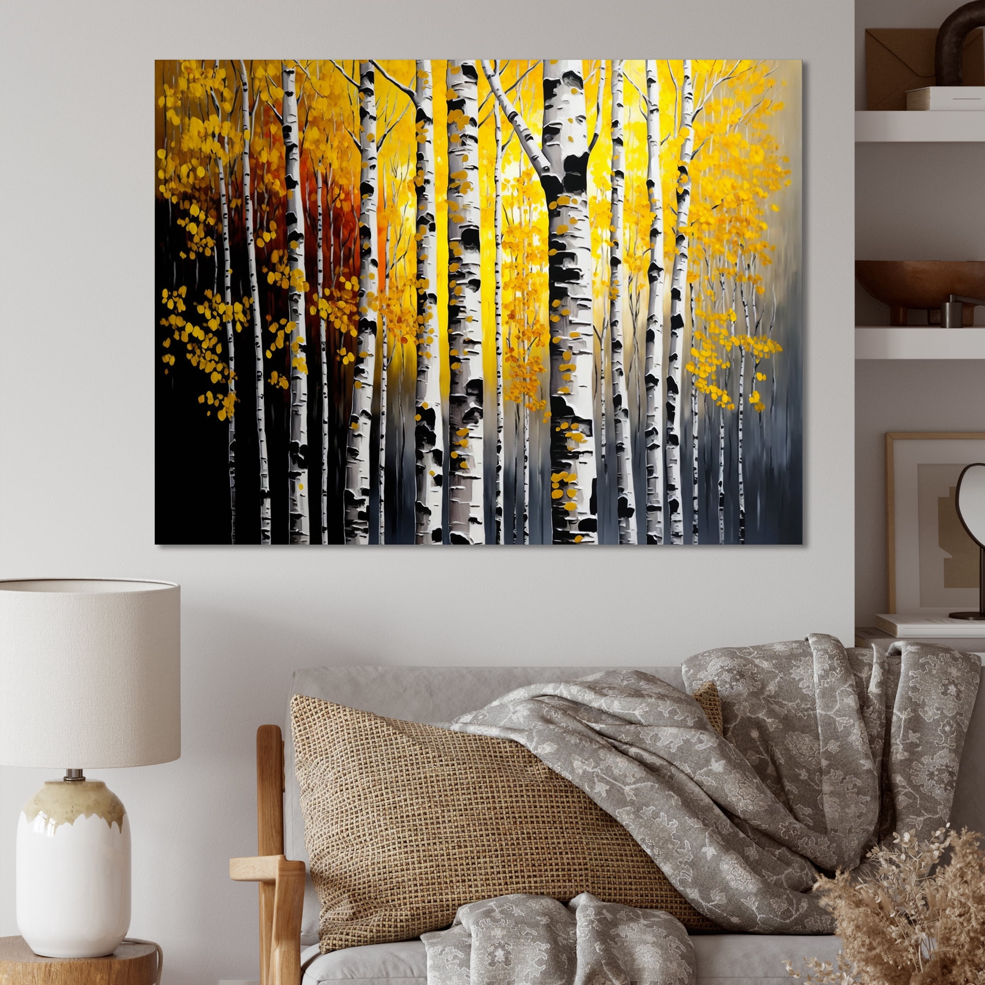 Designart Into A Golden Birch Forest VI Canvas Wall Art