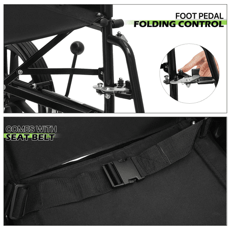 Magshion *FDA APPROVED* Transport Wheelchair, Folding Transport Chair with Swing Away Footrests and Flip Back Backrest for Travel, 300lbs Weight Capacity, Black