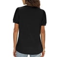 thumbnail image 3 of Blusa de manga corta Ticfox color puro con cuello de TV y manga abullonada para mujer, 3 of 5