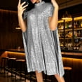 thumbnail image 4 of Women's Solid Color Stand Up Collar Cape Sleeve Sequin Party Dress Glamorous Party Dress for New Year's Eve, Clubs, and Evening Galas Silver XL, 4 of 5