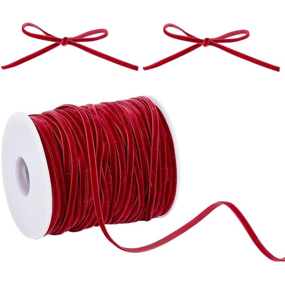 50 Yards Thin Velvet Ribbon 1/8 Inch Vintage Red Ribbon Single Face Velvet Ribbon Spool Fabric Trim for Gift Wrapping Velvet Bows Making DIY Crafts Wedding Home Decor Red DIY