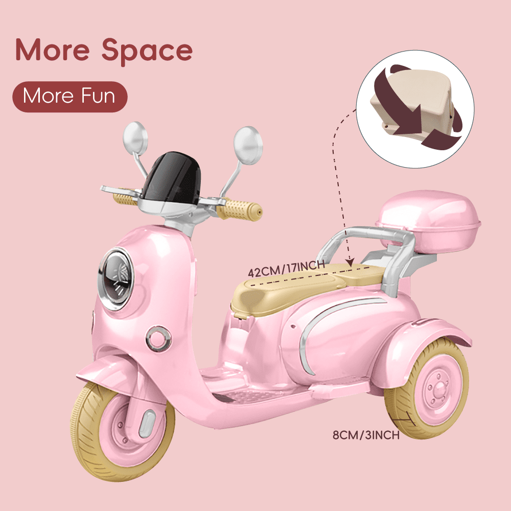 Hot Pink 12V Girl Motorcycle 3-Wheeler Battery Tricycle for Kid with Bluetooth Music LED Lights