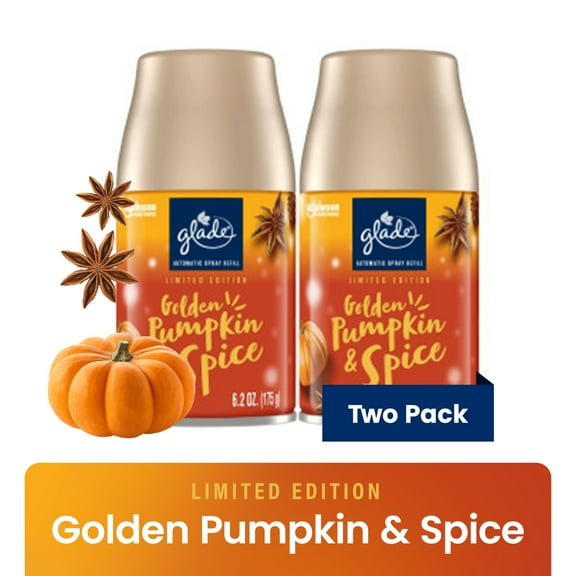 Glade Automatic Spray Refills, Air Freshener, Golden Pumpkin & Spice, Fragrance Infused with Essential Oils, 6.2 oz, 2 Count