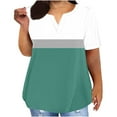 thumbnail image 1 of V-Neck Short Sleeve Blouse for Women, Loose Fit Casual Polyester Top with Color-Block Design, Regular Length, Hand Wash Cold, 1 of 6