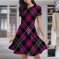 thumbnail image 2 of Pink And Black Plaid Pattern Women's Classic Swing Skater Dress Casual Work Party Cocktail Dresses, 2 of 6
