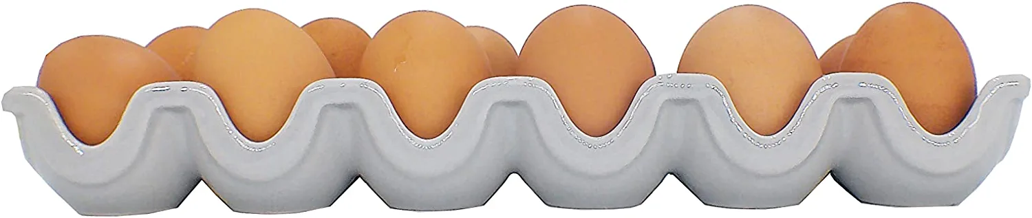 First of a Kind Grey Ceramic Stoneware Egg Holder - Porcelain Egg Container for Storage Organizer - Decorative Serving Stand Serveware for Countertop, Display, Kitchen & Refrigerator
