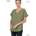 thumbnail image 4 of Zenana Women & Plus V-Neck Heavy Dobby Boat Neck Rolled Short Sleeve Blouse Top, 4 of 4