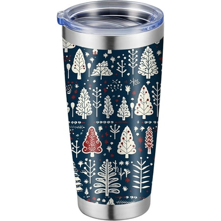 

20 oz Insulated Tumbler Nordic Christmas Tumbler with Lid and Straw Scandinavian Festive Blue Forest Travel Coffee Mug Cup Christmas Gift for Dad Mom