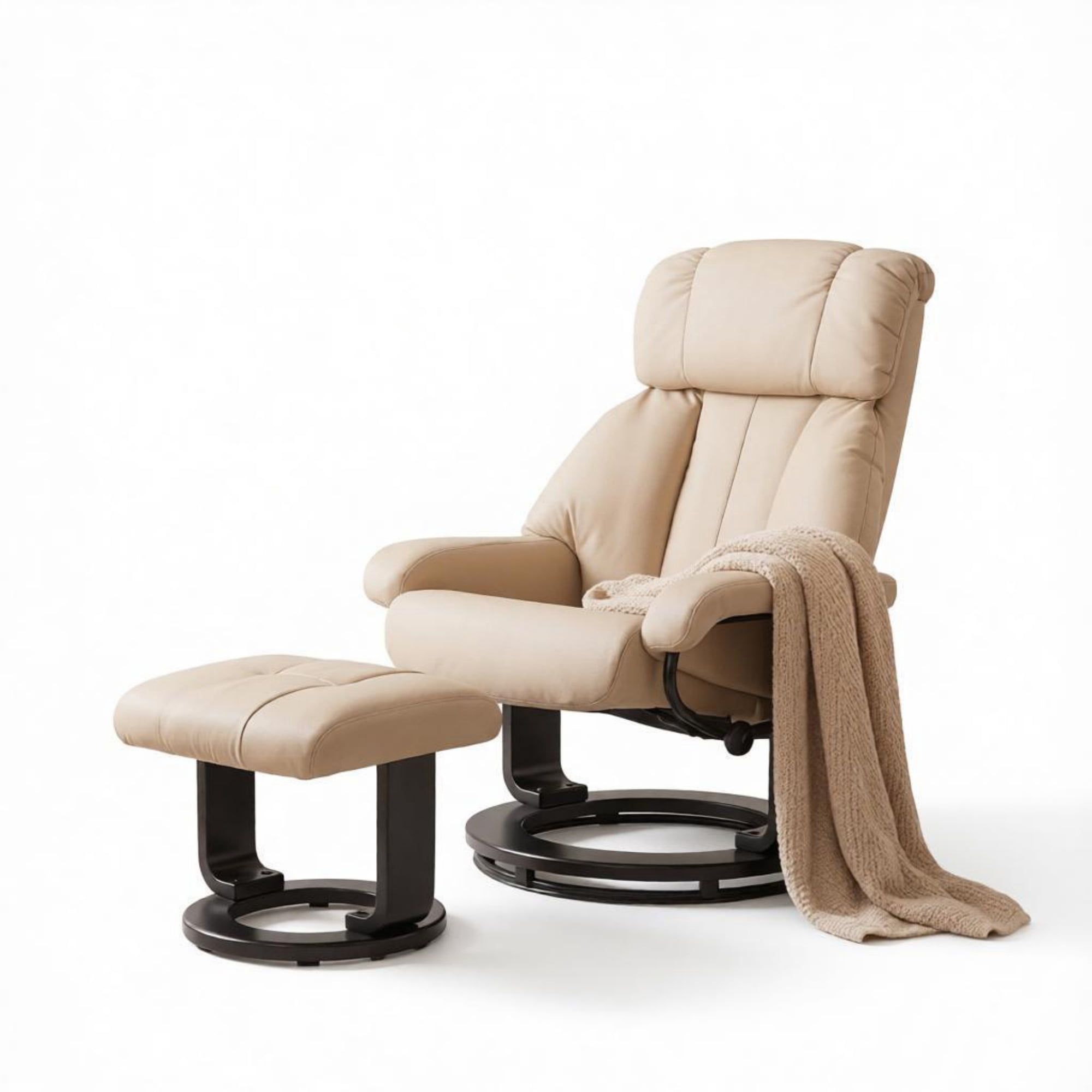 360° Swivel Massage Recliner Chair, 10-Point Vibration Footstool for Living Room, Beige