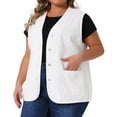 thumbnail image 2 of DARING DIVA Women's Plus Size Sleeveless Button Down Denim Waistcoat Vest 2X White, 2 of 6