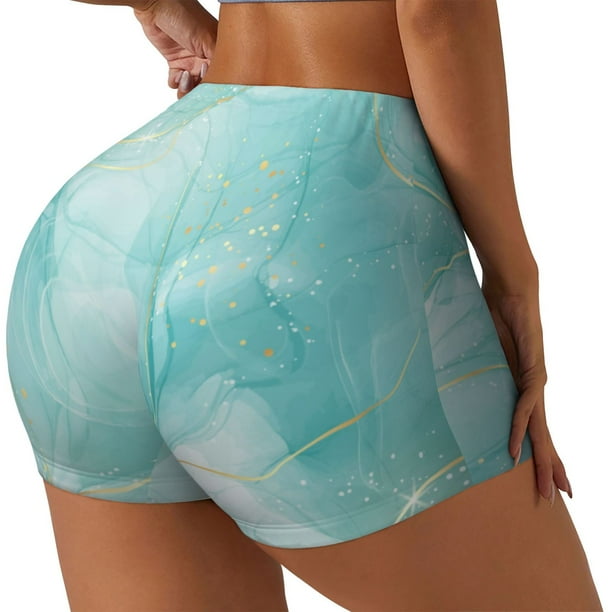Fotbe Blue Marble Shorts Sin Costuras – Shorts Deportivos de Cintura Alta para Mujer, Elásticos para Gimnasio, Yoga, Running o Ciclismo-Small
