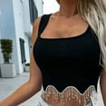 thumbnail image 4 of fartey Womens Trendy Tank Tops Sparkly Rhinestone Fringe Knit Crop Top Casual Sleeveless Square Neck Solid Color Vest Shirts, 4 of 7