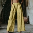 thumbnail image 2 of Outfmvch Wide Leg Linen Pants for Women Flowy Lounge Trousers Women's Culottes Beach Pants Gaucho Pant Linen for Women Patchwork Elastic Waist Pants Wide Leg Linen Pants Long Lounge Pant Yellow S-3XL, 2 of 4