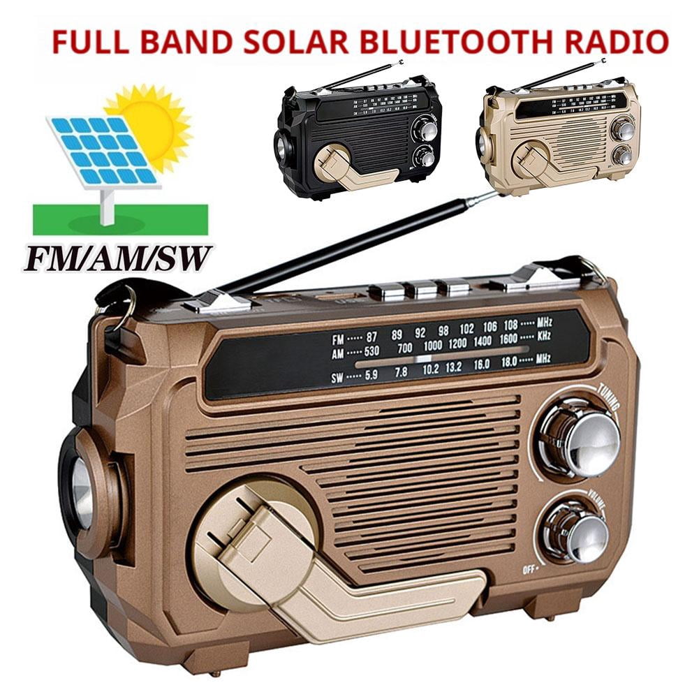 Solar Hand Crank Emergency Radio with Bluetooth Speaker, Portable AM SW Weather Radio, Flashlight, Phone Charger, Waterproof for Outdoor Survival