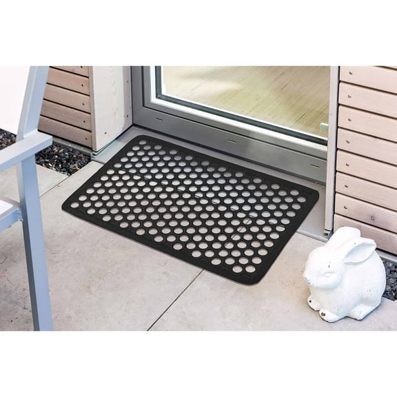 Evideco Black Harold Rubber Door Mat 24x16 Inches - Non-Slip Backing, Weather Resistant - Outdoor - Front Door Mat for Entryway, Porch, Patio