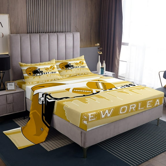 Erosebridal Sport New Orleans Rugby Sheet Set Twin,Ball Game Bedding Sets Twin Size,Football Room Decorative,Breathable,3pcs