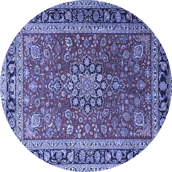 Ahgly Company Machine Washable Indoor Round Medallion Blue Traditional Area Rugs, 7' Round