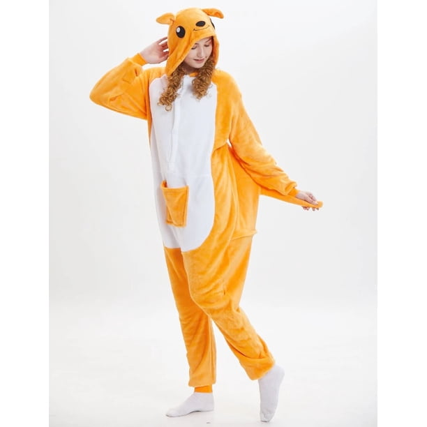Pijamas de canguro Unisex para adultos, Onesies de Cosplay, ropa de dormir de animales de dibujos animados, franela cálida con capucha, monos de Halloween y Navidad