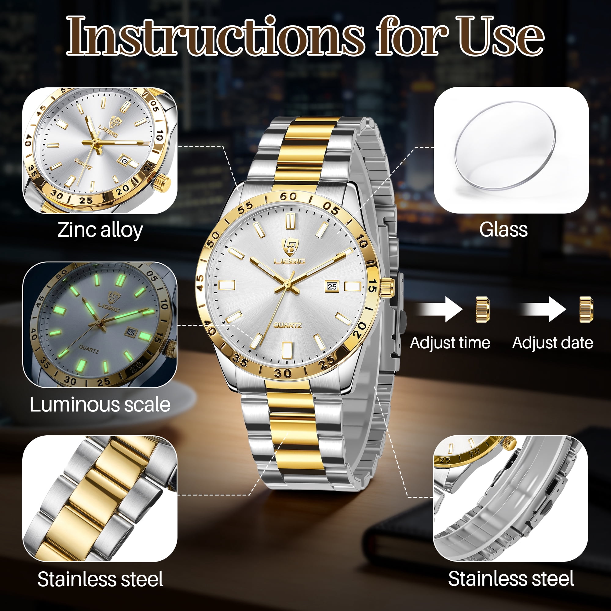 SKMEI Mens Watches Waterproof Analog Quartz Watch for Men with Date Luminous Fashion Stainless Steel Wristwatch