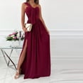 thumbnail image 2 of Wycnly Formal Dresses for Women One Shoulder Sexy Slit Pleated Swing off Shoulder Party Maxi Dresses V-Neck Sleeveless Plain 2025 Summer Long Dress Wine m, 2 of 6