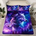 thumbnail image 2 of jejeloiu Jungle Animal Wolves Twin Sheet Sets,Galaxy Starry Sky Twin Fitted Sheet,Purple Black Flat Sheet For Girls Boys,Breathable Home Decor,3 Pieces, 2 of 7