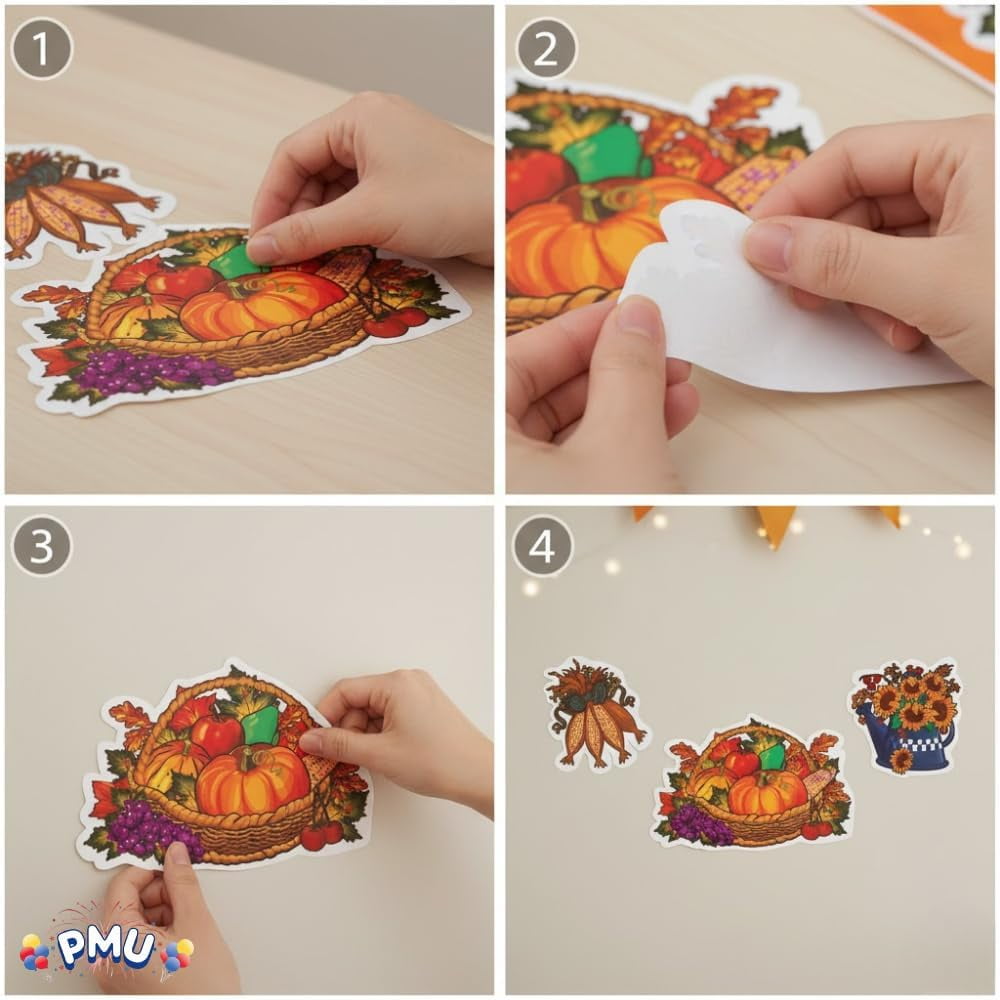 PMU 72 Sheets Thanksgiving Stickers, 15.5in Stickers For Fall Autumn Harvest Theme Party