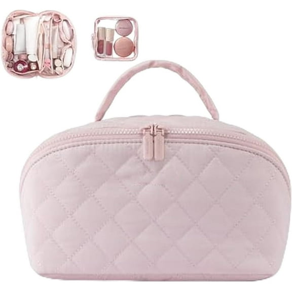 Petition Makeup Bag,Travel Makeup Bag for Women,Festivalment Wide Open Lay-Flat Water-Resistant Cosmetic Case, Puffy Padded Organizer for Toiletries & Brushes Large Capacity with Compartments (Green)