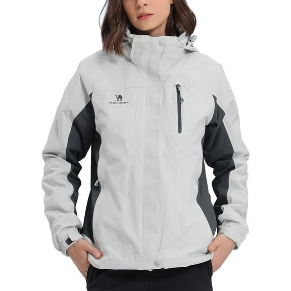 OutPro Women's 3 in 1 Ski Jacket, Waterproof Activewear Jacket Gray White,L