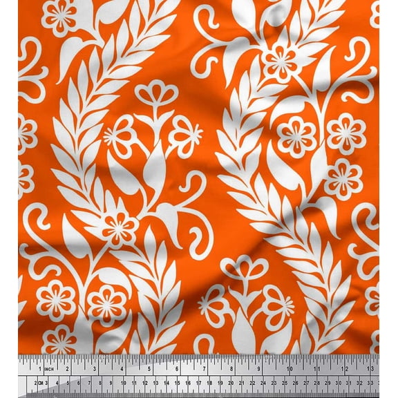 Soimoi Velvet Fabric Waves,Leaves & Floral Artistic Print Sewing Fabric Yard 58 Inch Wide