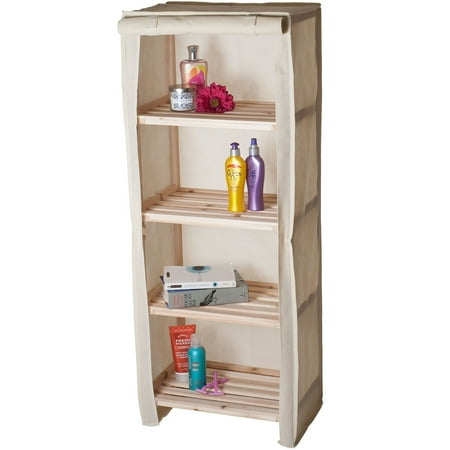 Lavish Home 4-Tier Wood Storage Shelving Rack with Removable Cover