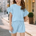 thumbnail image 2 of XZNPDUCQ Girls Summer Outfit Short Sleeve T-Shirt Tee Tops Joggers Casual Elastic Shorts 2Pcs Set Print Girls Summer 2Pcs T Shorts Set Dailywear Blue，8-9 Years, 2 of 6