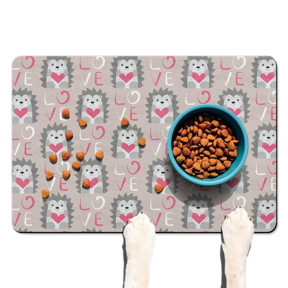 Adorable Hedgehog Pet Feeding Mat - Non-Slip Dog Food Spill Mat with Hedgehog Print Design, Large Coverage Area