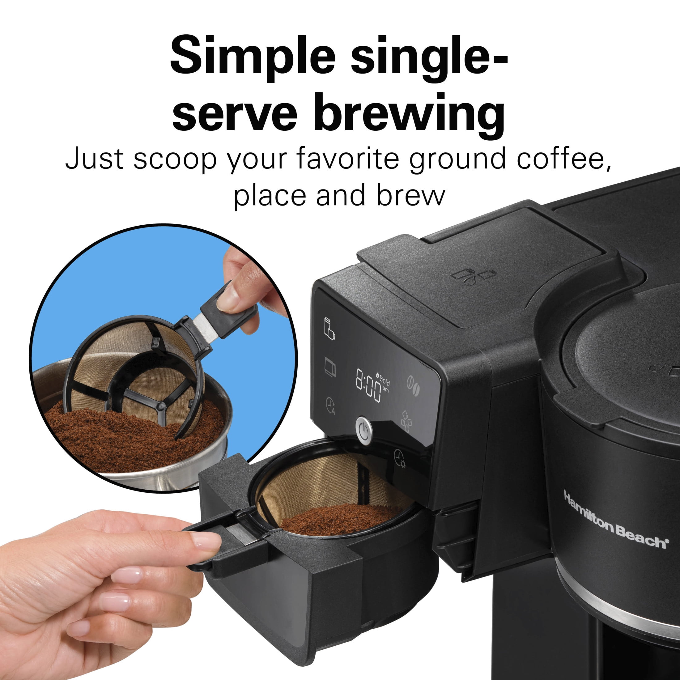 Hamilton Beach 2-Way Programmable Iced and Hot Coffee Maker, Single-Serve and 12 Cup Glass Coffee Pot, Black
