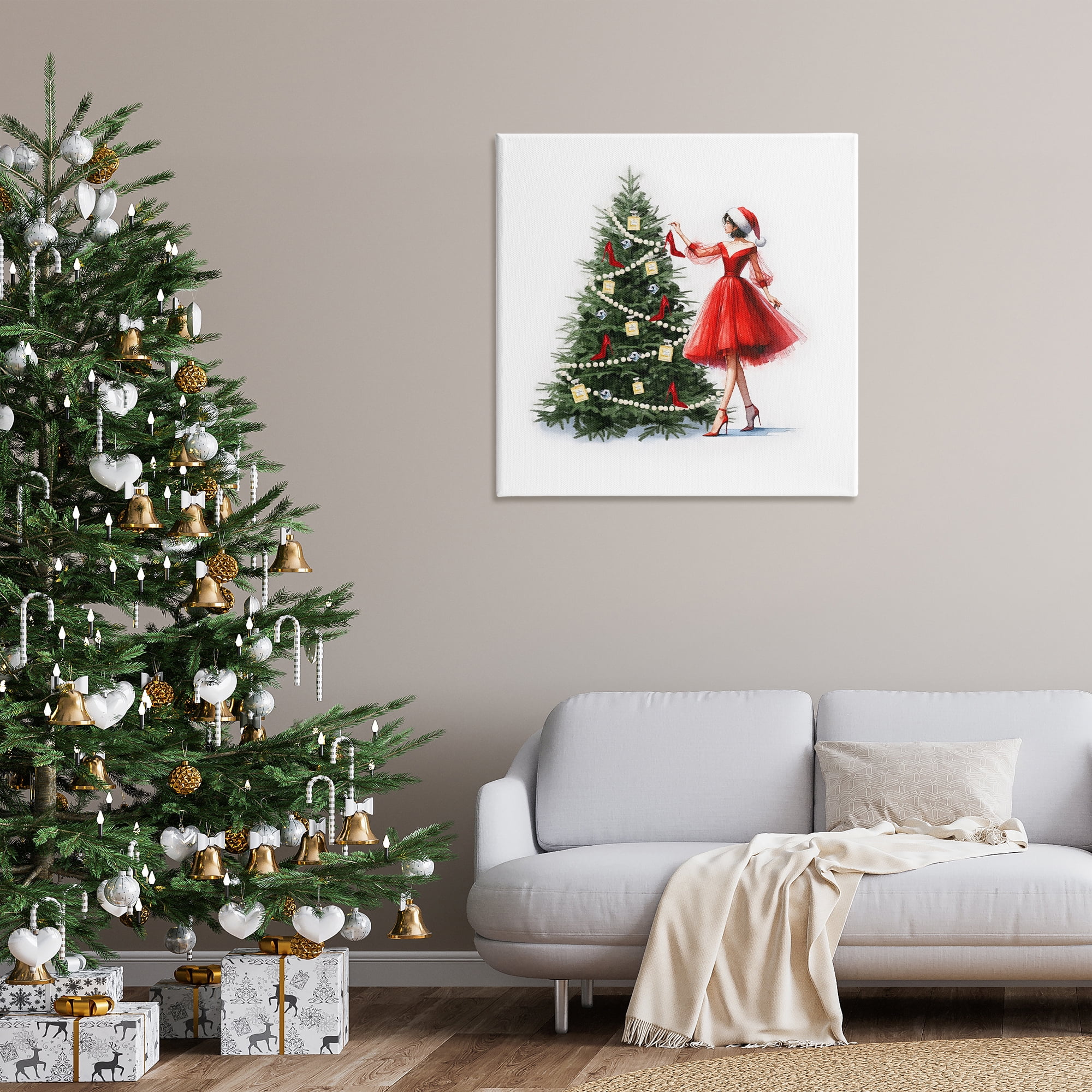 Stupell Industries Holiday Tree Glam Accessories Holiday Painting Gallery Wrapped Canvas Art Prints Wall Art, 36 x 36