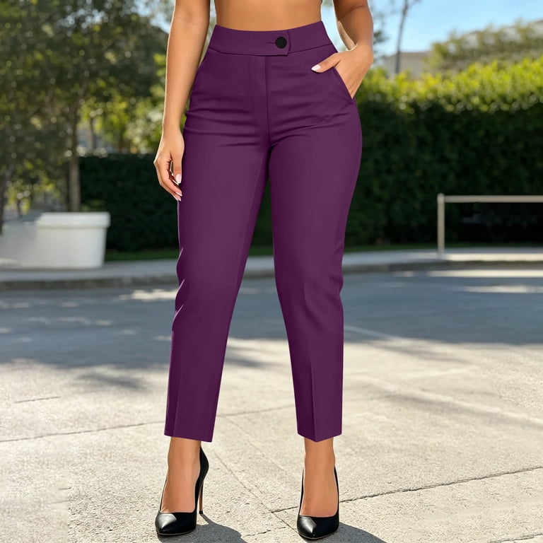Edvintorg Trousers Pants For Women High Waisted Slimming Stretch Work Dress Pants With Pockets Womens Fashion Purple L, Women's, Size: Large