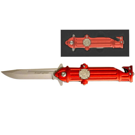 Red Hydrant Fire Fighter Rescue Folding Pocket Knife Strap/Seat Belt/Rope