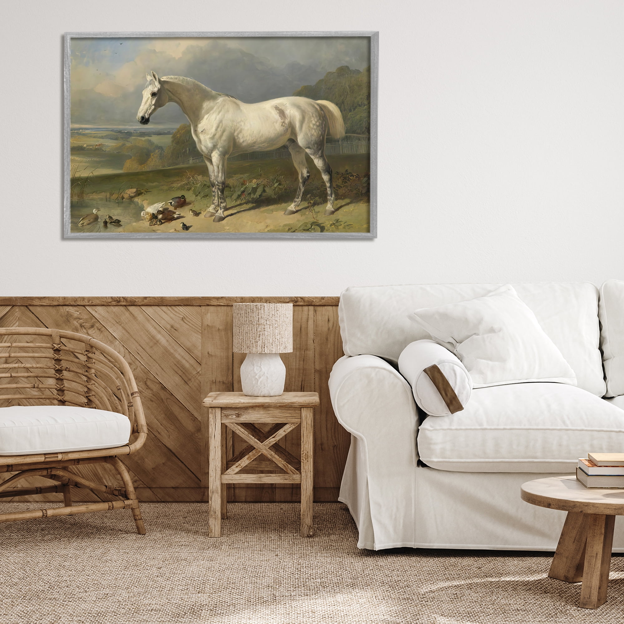 Stupell Industries Grey Horse And Ducks In Landscape Gray Framed Giclee Art, design by Tina LeCour