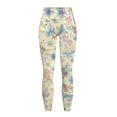 thumbnail image 5 of Renewold Dragonfly Flower Beige Yoga Pants with Pockets for Women Full Length Lounge Leggings High Waist Tummy Control Running Pants Activewear Stylish Womens Leggings, XS, 5 of 8