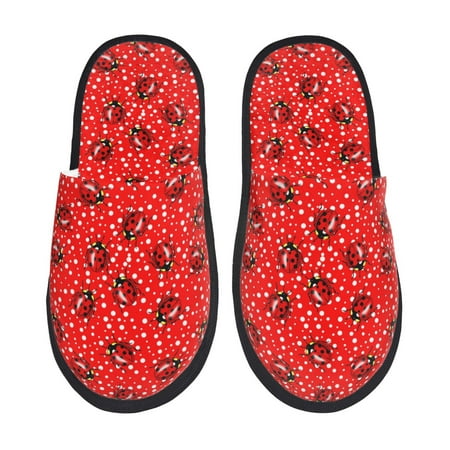 

Fuzoiu Red Ladybugs On White Dotted Print Unisex Furry Slippers Plush Indoor Shoes Trendy House Slippers Anti-Skid EVA Sole House Shoes for Home Office and Travel -Large
